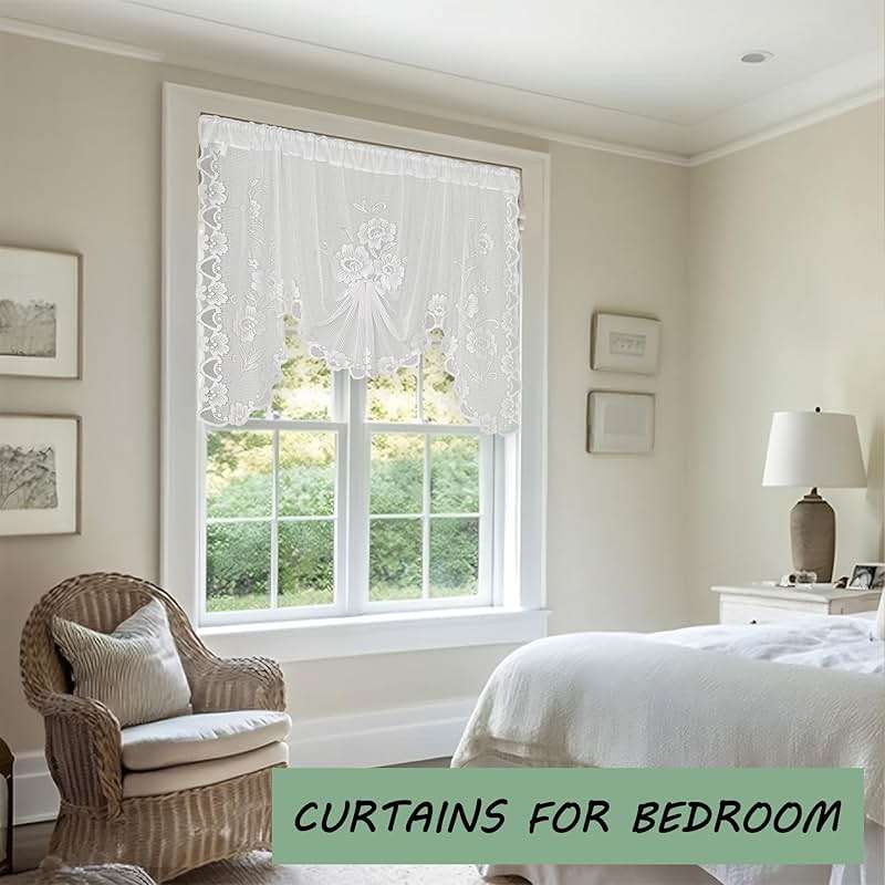 Jayla White Semi-Sheer Floral Lace Curtain Swag for Kitchen Half Window Bathroom Decoration Rod Pocket,59 x 39 Inch, 1 Panel - Image 6