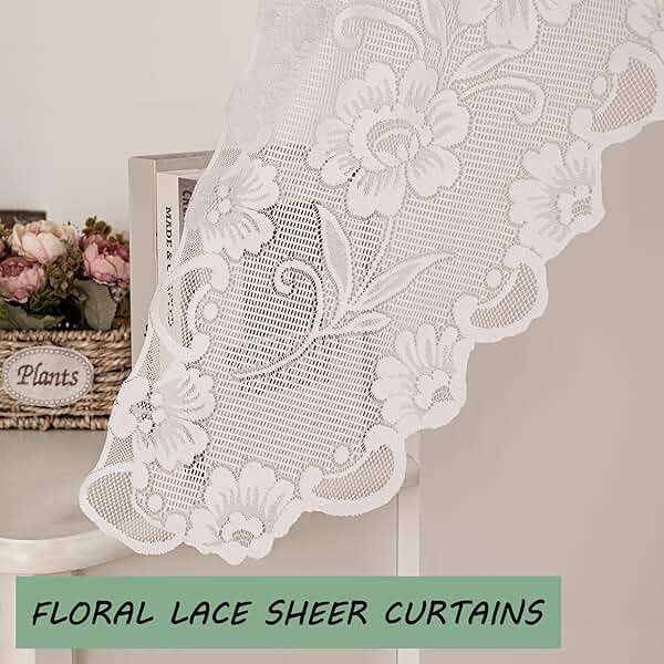 Jayla White Semi-Sheer Floral Lace Curtain Swag for Kitchen Half Window Bathroom Decoration Rod Pocket,59 x 39 Inch, 1 Panel - Image 7