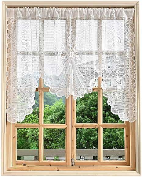 Jayla White Semi-Sheer Floral Lace Curtain Swag for Kitchen Half Window Bathroom Decoration Rod Pocket,59 x 39 Inch, 1 Panel - Image 8
