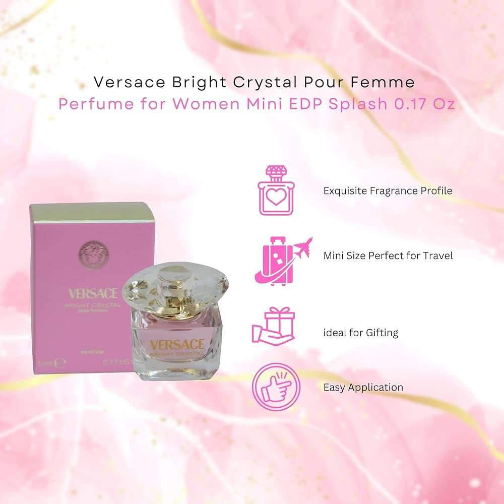 Versace Bright Crystal Pour Femme Perfume for Women Mini EDP Splash 0.17 Ounce - Image 4