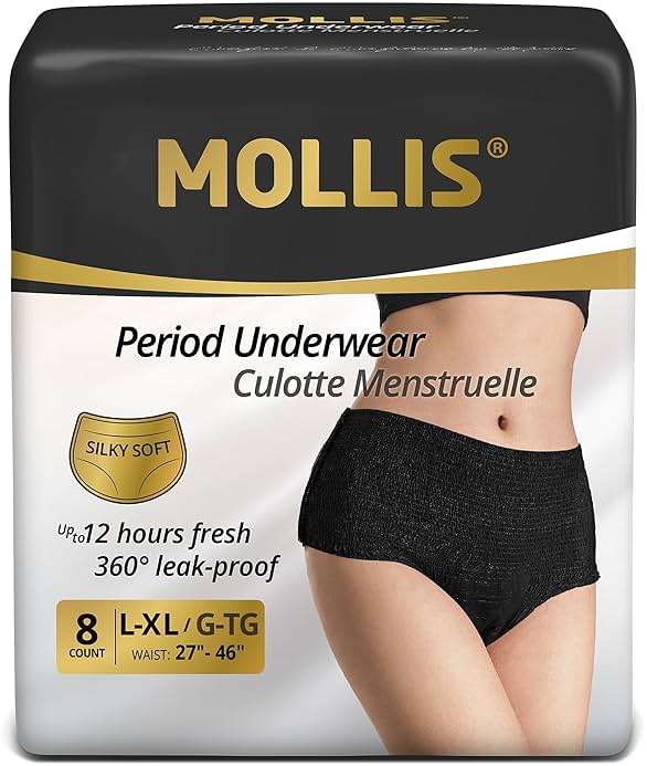 MOLLIS Disposable Period Underwear for Women, Postpartum Panties, Maternity Knickers Heavy Flow Leak Proof, Black, Large/X-Large, 8 Count - Image 1