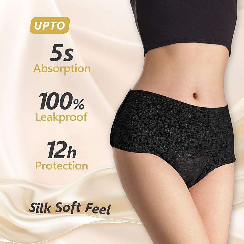 MOLLIS Disposable Period Underwear for Women, Postpartum Panties, Maternity Knickers Heavy Flow Leak Proof, Black, Large/X-Large, 8 Count - Image 2
