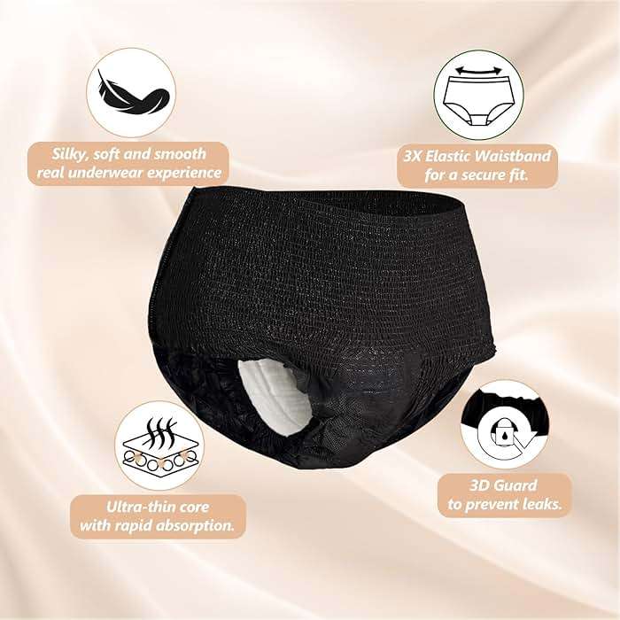 MOLLIS Disposable Period Underwear for Women, Postpartum Panties, Maternity Knickers Heavy Flow Leak Proof, Black, Large/X-Large, 8 Count - Image 3