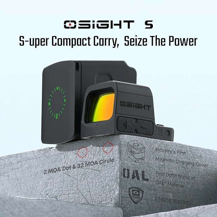 OSIGHT S Multi-Reticle Micro Enclosed Sight with Charging Cover, 2 MOA Dot & 32 MOA Circle for RMSc Footprint, Parallax-Free Durable Reflex Sights (Red Dot) - Image 3