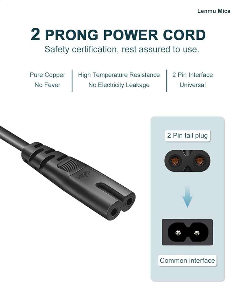 Speaker Power Cord 2 Prong AC Power Cable Charger Cord for JBL Partybox Encore Essential/310/100/110/200 /710/1000/Stage 320/Club 120/Boombox 3,On-The-Go Essential Speaker Soundbar Power Supply (10FT) - Image 2