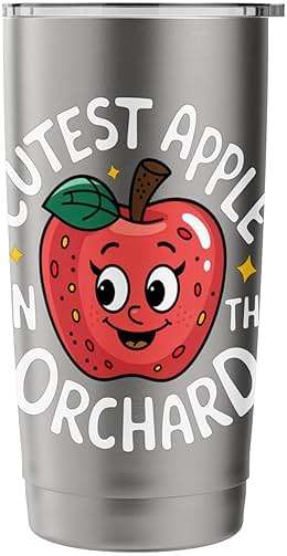 Cutest Apple In The Orchard Adorable Face Fun Joy Smiles Stainless Steel Insulated Tumbler - Image 4