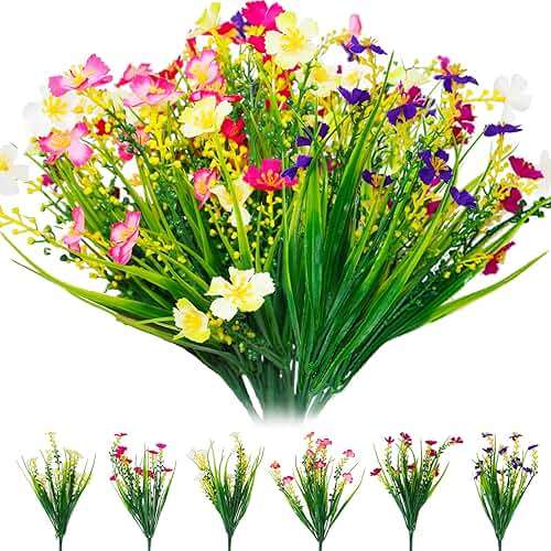 XYBGHFU 12 Bundles Artificial Outdoor Flowers Fake Silk Plants Spring Decoration Indoor Outside Hanging Plants UV Resistant Faux Flowers for Outdoor Planters Porch Window Box Garden - Image 1