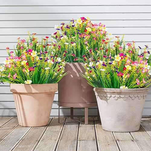 XYBGHFU 12 Bundles Artificial Outdoor Flowers Fake Silk Plants Spring Decoration Indoor Outside Hanging Plants UV Resistant Faux Flowers for Outdoor Planters Porch Window Box Garden - Image 2