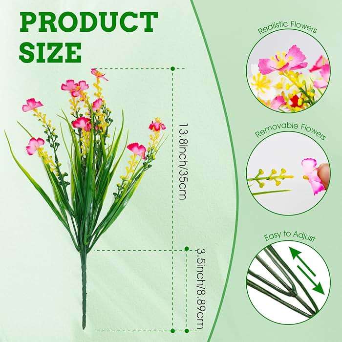 XYBGHFU 12 Bundles Artificial Outdoor Flowers Fake Silk Plants Spring Decoration Indoor Outside Hanging Plants UV Resistant Faux Flowers for Outdoor Planters Porch Window Box Garden - Image 3