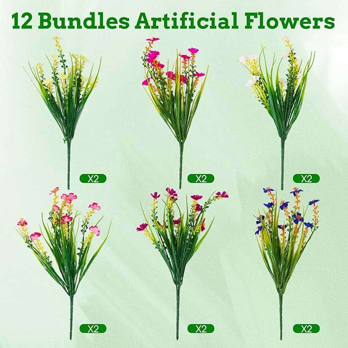 XYBGHFU 12 Bundles Artificial Outdoor Flowers Fake Silk Plants Spring Decoration Indoor Outside Hanging Plants UV Resistant Faux Flowers for Outdoor Planters Porch Window Box Garden - Image 4