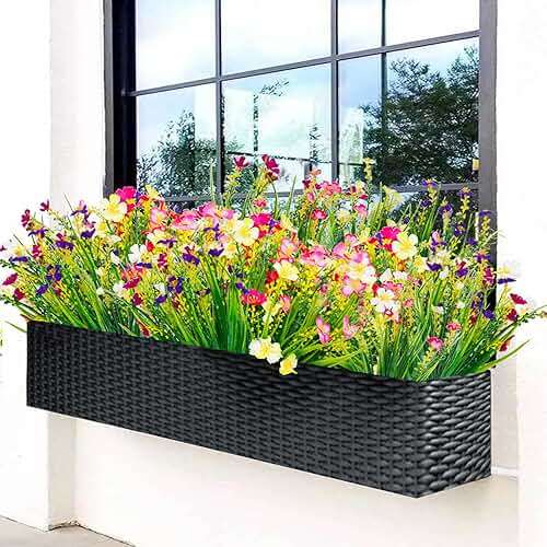 XYBGHFU 12 Bundles Artificial Outdoor Flowers Fake Silk Plants Spring Decoration Indoor Outside Hanging Plants UV Resistant Faux Flowers for Outdoor Planters Porch Window Box Garden - Image 7