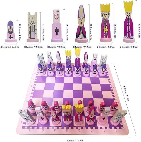Cartoon Chess Set for Kids: JORMONY 11.8" Pink Chess Board Themed Chess Kids Chess Sets for Beginners No Stress Chess Wooden Board Games Educational Toy Boys Girls for Family School - Image 3