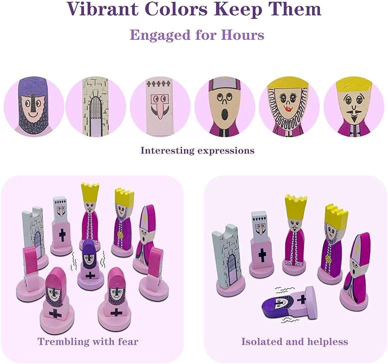 Cartoon Chess Set for Kids: JORMONY 11.8" Pink Chess Board Themed Chess Kids Chess Sets for Beginners No Stress Chess Wooden Board Games Educational Toy Boys Girls for Family School - Image 7