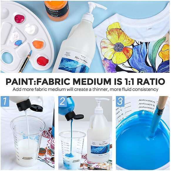 Nicpro Professional Effects Fabric Medium, 33.8oz Bottle with Pump, Fabric Painting Acrylic Fluid Medium, Improves Acrylic Paint Adhesion to Fabrics, Textiles for DIY Clothing, T-shirts, Shoes Jeans Bags - Image 4