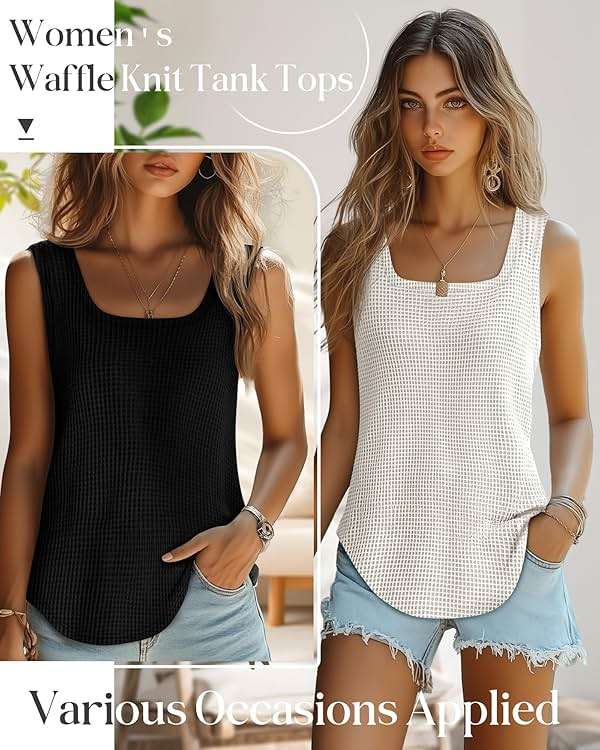 Riyiper 3 Pack Women's Waffle Knit Tank Tops, Scoop Neck Sleeveless Shirts Flowy Loose Beach Tops 2026 Summer Trendy - Image 2