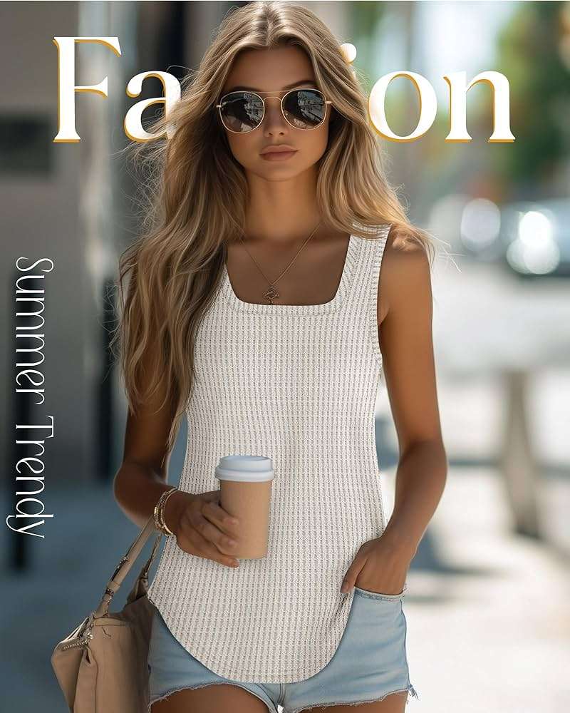 Riyiper 3 Pack Women's Waffle Knit Tank Tops, Scoop Neck Sleeveless Shirts Flowy Loose Beach Tops 2026 Summer Trendy - Image 4