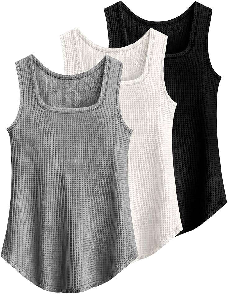 Riyiper 3 Pack Women's Waffle Knit Tank Tops, Scoop Neck Sleeveless Shirts Flowy Loose Beach Tops 2026 Summer Trendy - Image 5