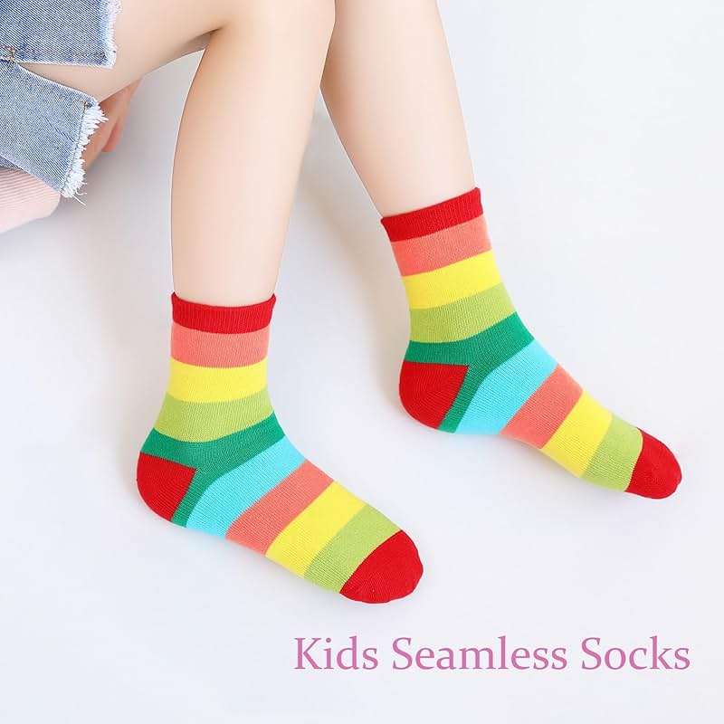 Girls Seamless Socks Rainbow Stripes Cotton Socks Kids Casual Athletic Socks For School - Image 2