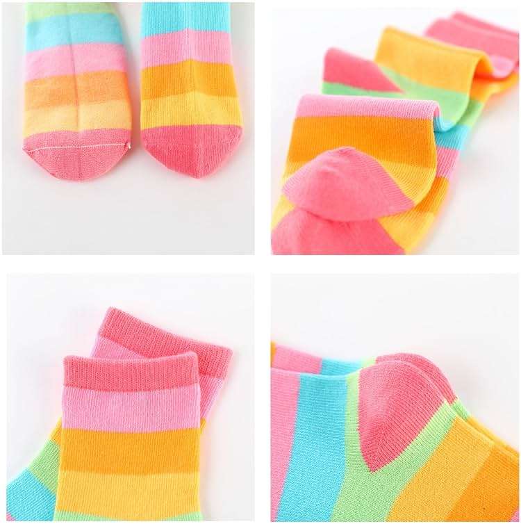 Girls Seamless Socks Rainbow Stripes Cotton Socks Kids Casual Athletic Socks For School - Image 5