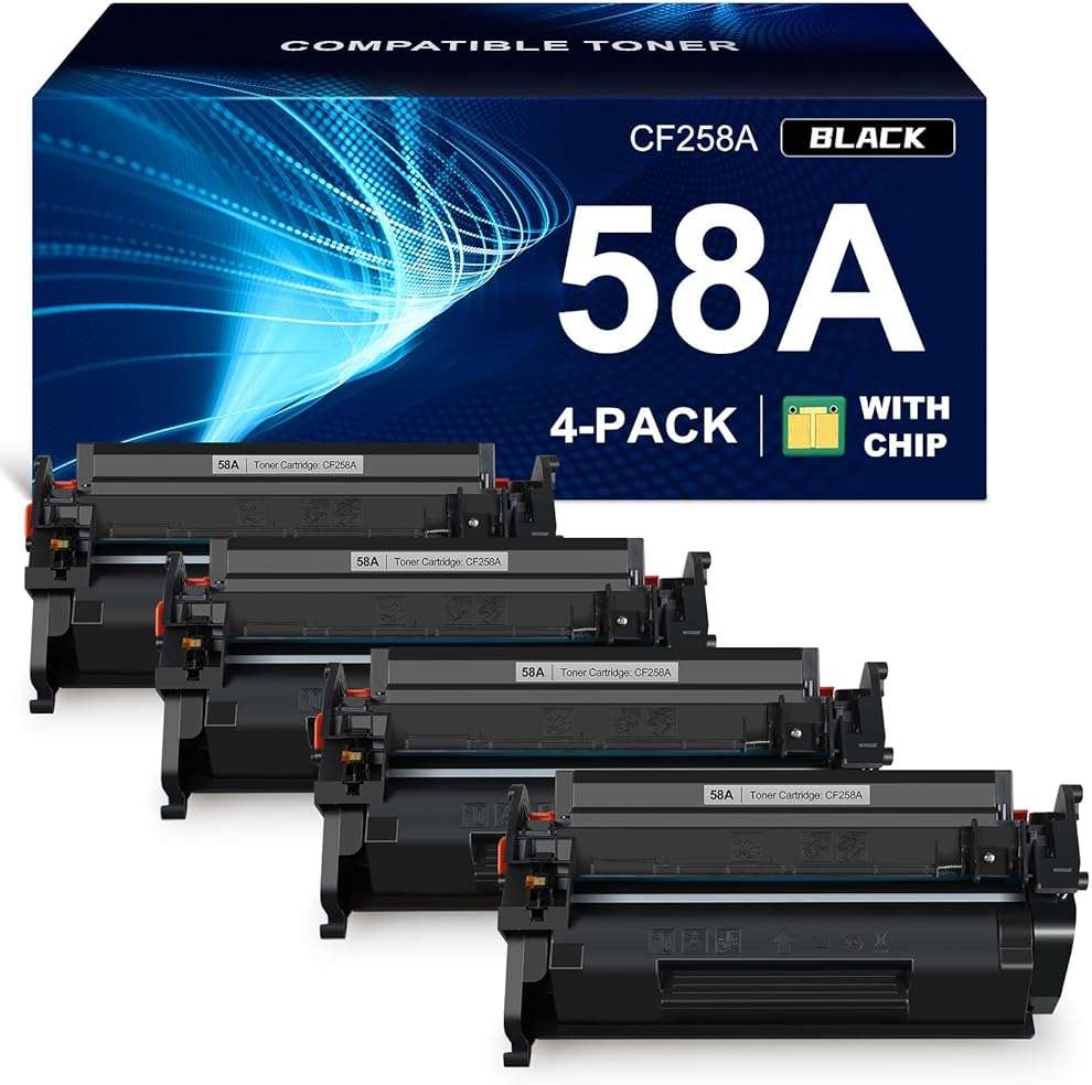 58A Toner Cartridge Black (with chip) Compatible Replacement for HP 58A CF258A 58X CF258X Work with HP Laser MFP M428fdw M428fdn M428dw Pro M404n M404dn M404dw M406dn M430f M404 M428 Printer, 4-Pack - Image 1