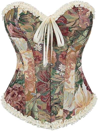 FGSS Women's Corset Top Bustier Renaissance - Vintage Lace Up Floral Print Corset Bodyshaper Boned Overbust - Image 1