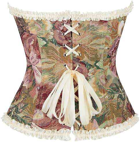 FGSS Women's Corset Top Bustier Renaissance - Vintage Lace Up Floral Print Corset Bodyshaper Boned Overbust - Image 2