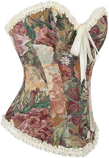 FGSS Women's Corset Top Bustier Renaissance - Vintage Lace Up Floral Print Corset Bodyshaper Boned Overbust - Image 4