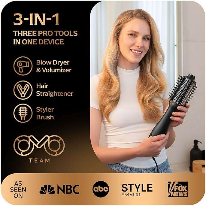 Automatic Dual Voltage Blowout Brush Hair Dryer, 4-in-1 Blow Drying Brush, Ionic Hair Straightener w/No Heat Damage, Light 1.3 lb Blowout Tool, Blow Dryer Curling Wand, Hot Air Styler for All Types - Image 2