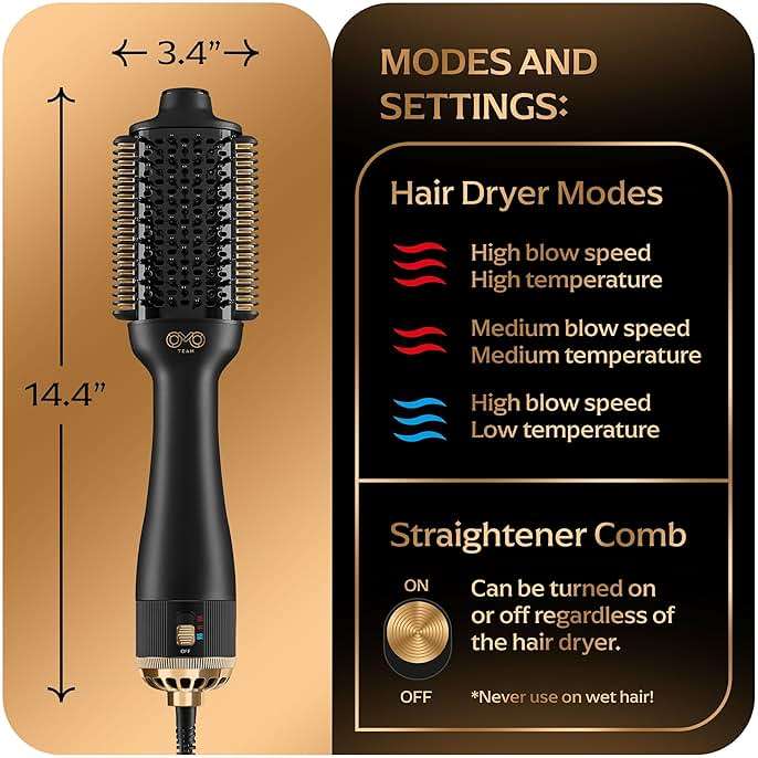 Automatic Dual Voltage Blowout Brush Hair Dryer, 4-in-1 Blow Drying Brush, Ionic Hair Straightener w/No Heat Damage, Light 1.3 lb Blowout Tool, Blow Dryer Curling Wand, Hot Air Styler for All Types - Image 3