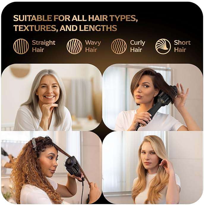 Automatic Dual Voltage Blowout Brush Hair Dryer, 4-in-1 Blow Drying Brush, Ionic Hair Straightener w/No Heat Damage, Light 1.3 lb Blowout Tool, Blow Dryer Curling Wand, Hot Air Styler for All Types - Image 5