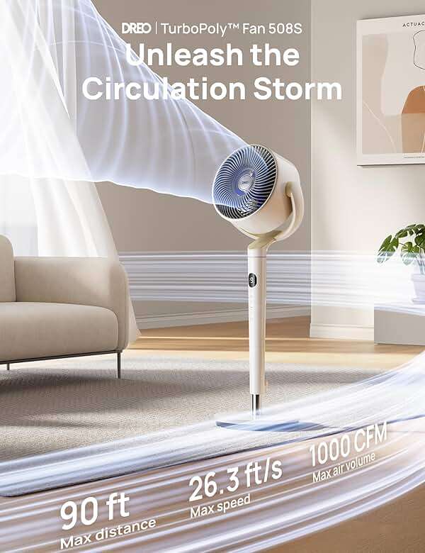 DREO Smart Fan for Bedroom, 120° +120° Omni-Directional Oscillating Fans, 100ft Quiet Pedestal Fan with RGB Light, 9 Speeds, 6 Modes, 20dB, 8H Timer, Wi-Fi/Voice/Alexa, 35-40" Floor Fans with Remote - Image 2