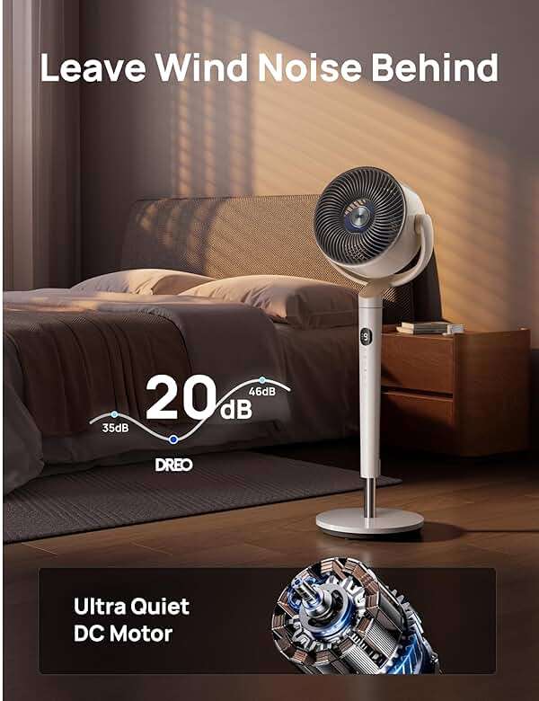 DREO Smart Fan for Bedroom, 120° +120° Omni-Directional Oscillating Fans, 100ft Quiet Pedestal Fan with RGB Light, 9 Speeds, 6 Modes, 20dB, 8H Timer, Wi-Fi/Voice/Alexa, 35-40" Floor Fans with Remote - Image 4