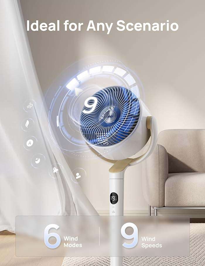 DREO Smart Fan for Bedroom, 120° +120° Omni-Directional Oscillating Fans, 100ft Quiet Pedestal Fan with RGB Light, 9 Speeds, 6 Modes, 20dB, 8H Timer, Wi-Fi/Voice/Alexa, 35-40" Floor Fans with Remote - Image 6