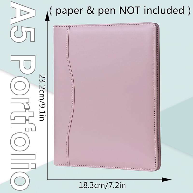Leather Portfolio Binder 5 x 8, Mini Soft Leather Padfolio A5 Business Binder Legal Writing Pad Junior Size Document Organizer for Present Gift Kid Men Women Pink - Image 3
