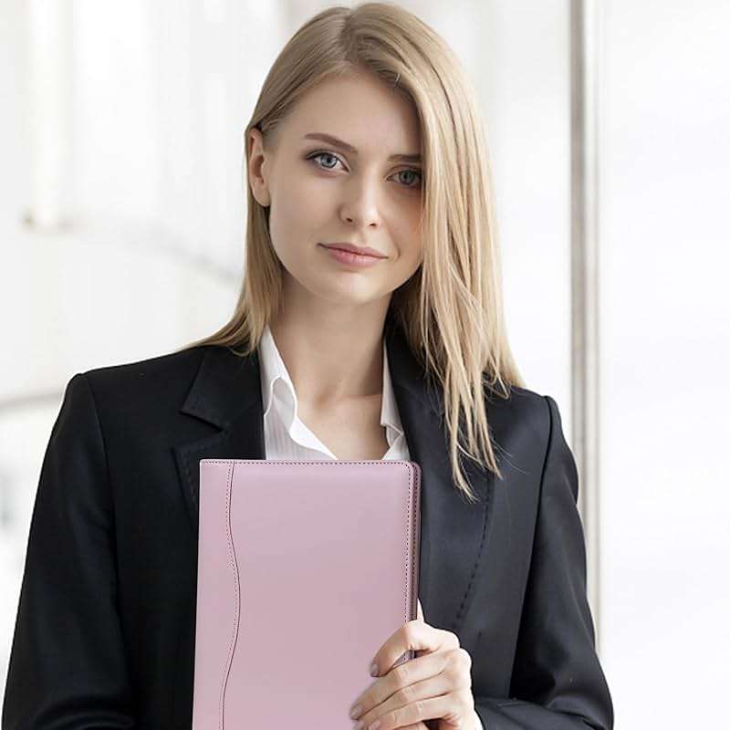 Leather Portfolio Binder 5 x 8, Mini Soft Leather Padfolio A5 Business Binder Legal Writing Pad Junior Size Document Organizer for Present Gift Kid Men Women Pink - Image 7