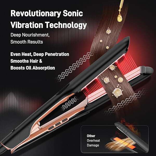 HITTIONA Flat Iron Hair Straightener – 1.75” Ceramic Infrared Ionic Flat Iron with 5s Fast Heat-Up, Vibration Technology, LCD Temp Control, Dual Voltage, Anti-Frizz Styling for All Hair Types - Image 4