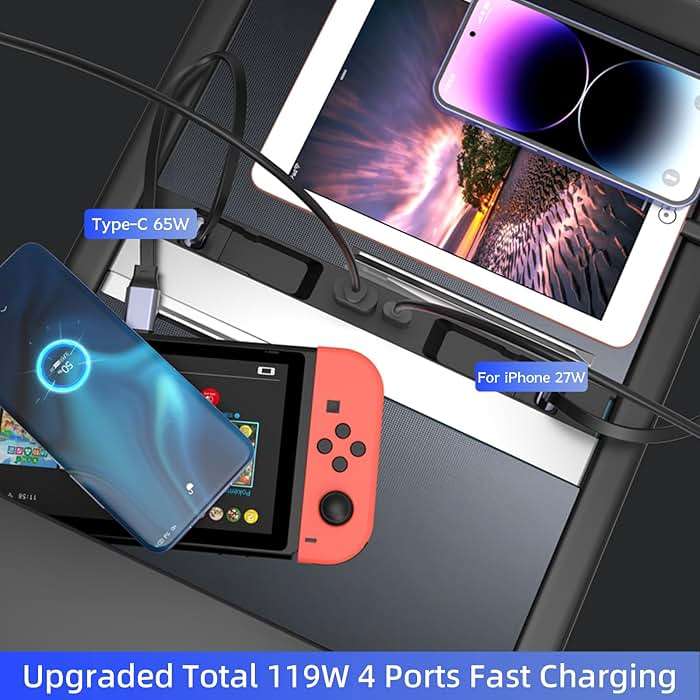 USB Hub for Tesla Model Y Juniper 2025 2026 Model 3 Highland 2024 2025 with Sliding Cover, 119W Multi Ports Fast Charger Waterproof Docking Station with Retractable Cables fit Center Console - Image 7