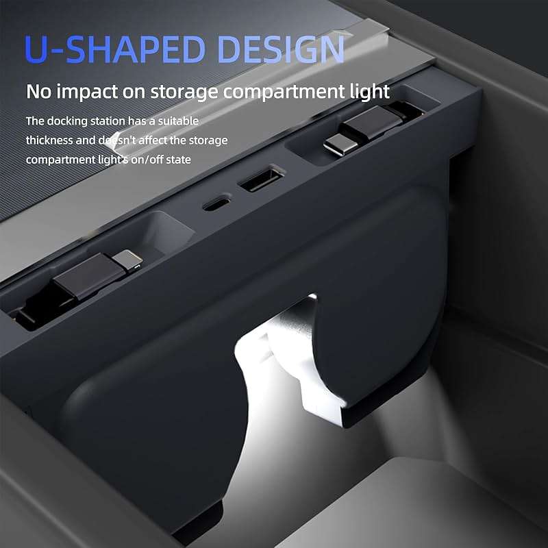 USB Hub for Tesla Model Y Juniper 2025 2026 Model 3 Highland 2024 2025 with Sliding Cover, 119W Multi Ports Fast Charger Waterproof Docking Station with Retractable Cables fit Center Console - Image 8