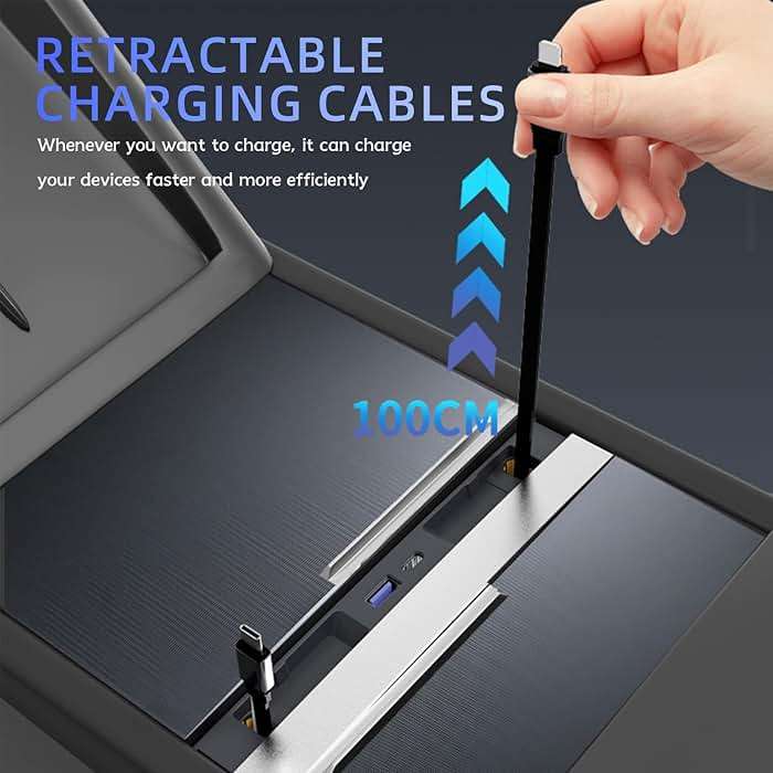 USB Hub for Tesla Model Y Juniper 2025 2026 Model 3 Highland 2024 2025 with Sliding Cover, 119W Multi Ports Fast Charger Waterproof Docking Station with Retractable Cables fit Center Console - Image 9