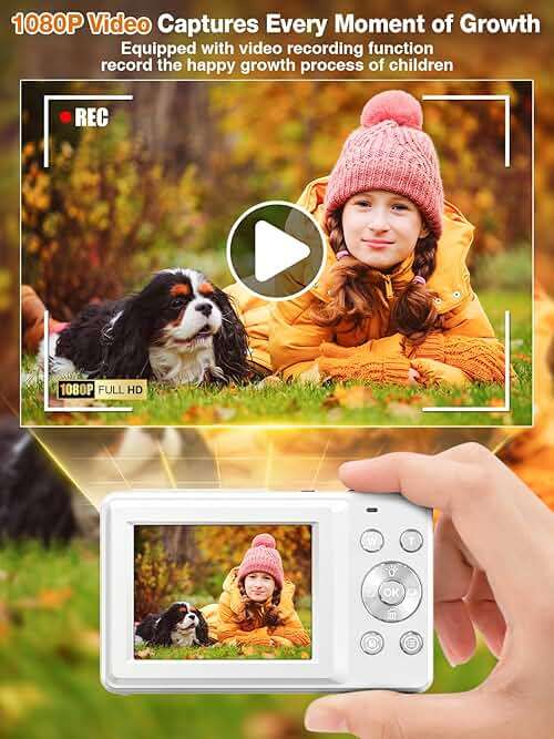 Digital Camera,FHD 1080P Kids Camera 44MP Point and Shoot Digital Cameras with 32GB Card,16X Zoom,Anti-Shake,Date Stamp,Compact Small Cameras Photography for Kids Student Teen Girl Boy(White) - Image 3