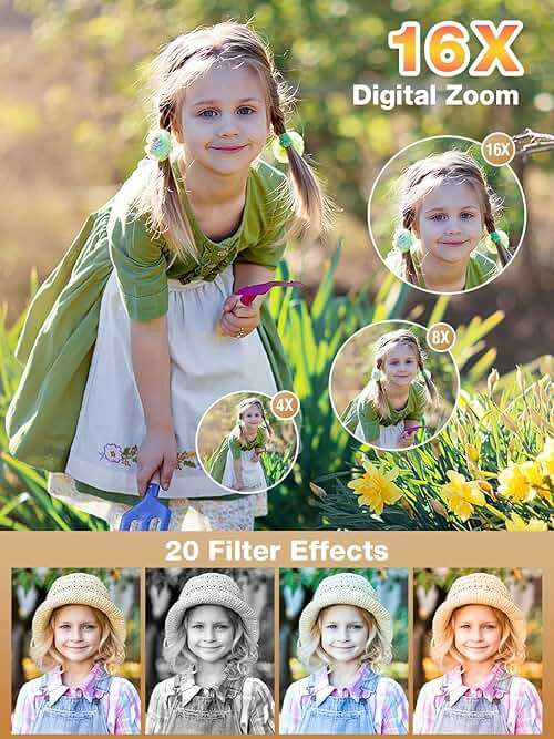 Digital Camera,FHD 1080P Kids Camera 44MP Point and Shoot Digital Cameras with 32GB Card,16X Zoom,Anti-Shake,Date Stamp,Compact Small Cameras Photography for Kids Student Teen Girl Boy(White) - Image 4