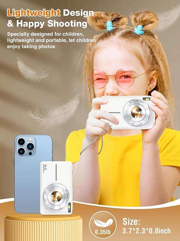 Digital Camera,FHD 1080P Kids Camera 44MP Point and Shoot Digital Cameras with 32GB Card,16X Zoom,Anti-Shake,Date Stamp,Compact Small Cameras Photography for Kids Student Teen Girl Boy(White) - Image 5