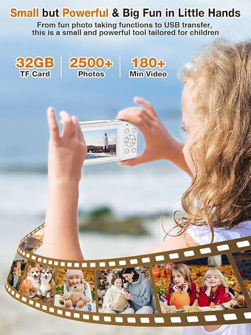 Digital Camera,FHD 1080P Kids Camera 44MP Point and Shoot Digital Cameras with 32GB Card,16X Zoom,Anti-Shake,Date Stamp,Compact Small Cameras Photography for Kids Student Teen Girl Boy(White) - Image 6