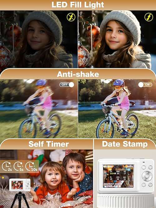 Digital Camera,FHD 1080P Kids Camera 44MP Point and Shoot Digital Cameras with 32GB Card,16X Zoom,Anti-Shake,Date Stamp,Compact Small Cameras Photography for Kids Student Teen Girl Boy(White) - Image 7