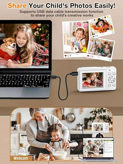 Digital Camera,FHD 1080P Kids Camera 44MP Point and Shoot Digital Cameras with 32GB Card,16X Zoom,Anti-Shake,Date Stamp,Compact Small Cameras Photography for Kids Student Teen Girl Boy(White) - Image 8