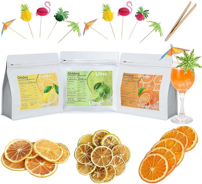 3-Pack Dehydrated ORANGE,LEMON & LIME,9oz total,Premium Craft Cocktail Garnish With10 Pcs Drink Umbrellas Picks And 1 Fruit Clips,for Tea, Beverages, and More Craft Cocktail Home Mixologist,Bartender Garnishes Dried Fruit - Image 1