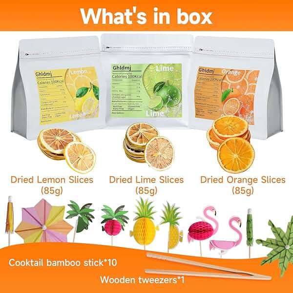 3-Pack Dehydrated ORANGE,LEMON & LIME,9oz total,Premium Craft Cocktail Garnish With10 Pcs Drink Umbrellas Picks And 1 Fruit Clips,for Tea, Beverages, and More Craft Cocktail Home Mixologist,Bartender Garnishes Dried Fruit - Image 2