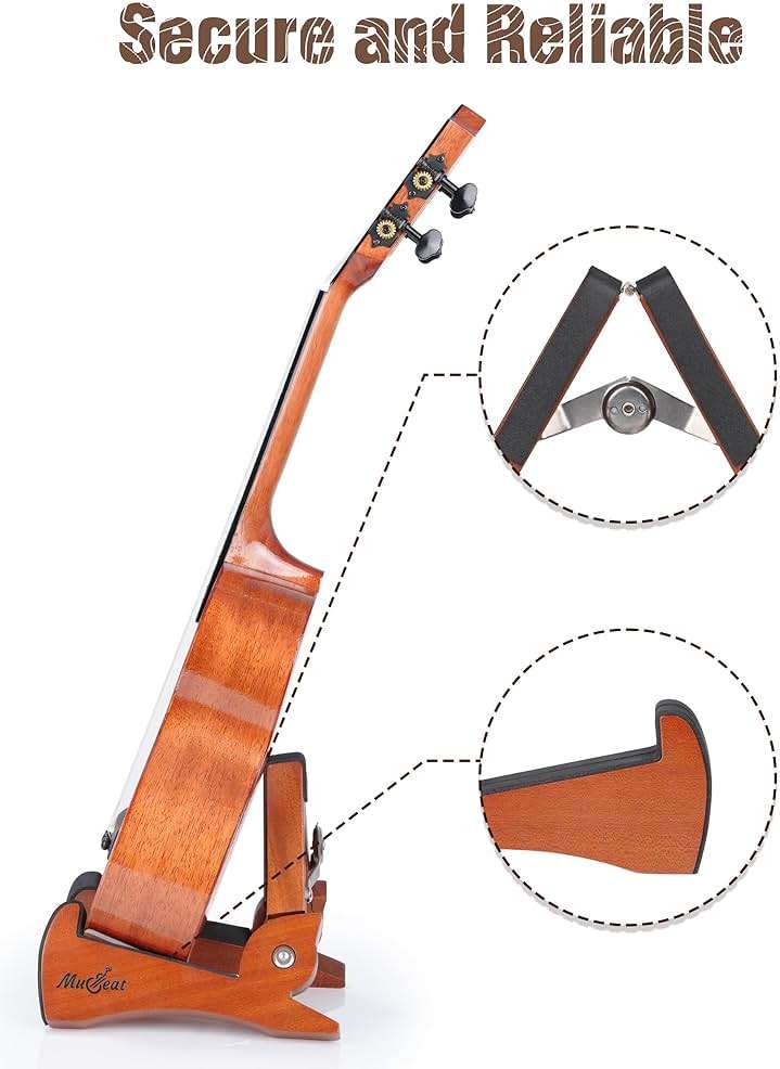 Musbeat Ukulele Stand, Foldable Ukelele Stand for Travel, Rabbit Shape Mahogany Wood Ukulele Holder for Concert Pineapple Soprano Tenor and Baritone, or Violin, Wooden Floor Ukele Holder for Home - Image 5
