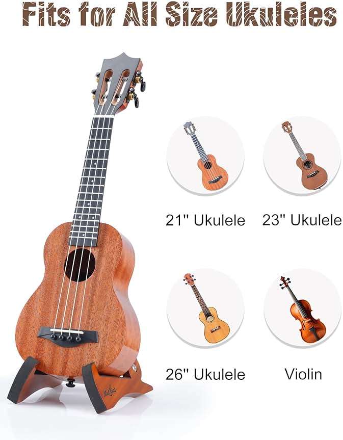 Musbeat Ukulele Stand, Foldable Ukelele Stand for Travel, Rabbit Shape Mahogany Wood Ukulele Holder for Concert Pineapple Soprano Tenor and Baritone, or Violin, Wooden Floor Ukele Holder for Home - Image 6