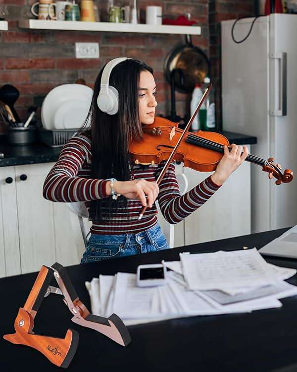 Musbeat Ukulele Stand, Foldable Ukelele Stand for Travel, Rabbit Shape Mahogany Wood Ukulele Holder for Concert Pineapple Soprano Tenor and Baritone, or Violin, Wooden Floor Ukele Holder for Home - Image 7